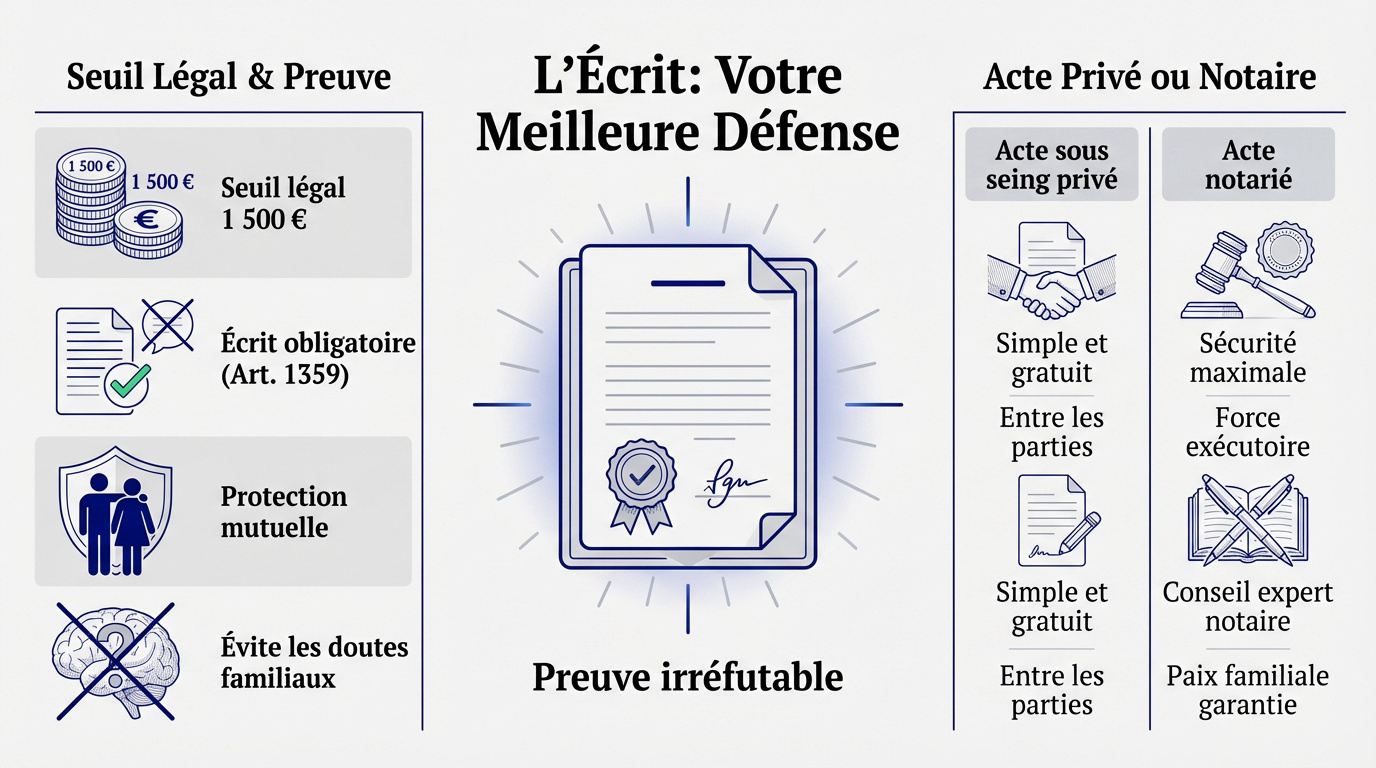 Contrat de prêt familial et stylo sur une table