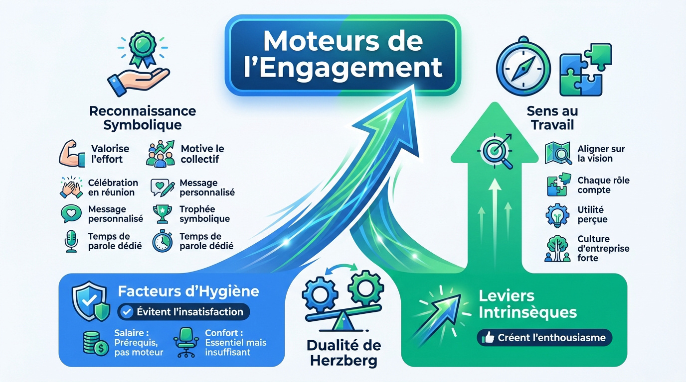 Schéma illustrant la dualité de Herzberg entre hygiène et motivation au travail