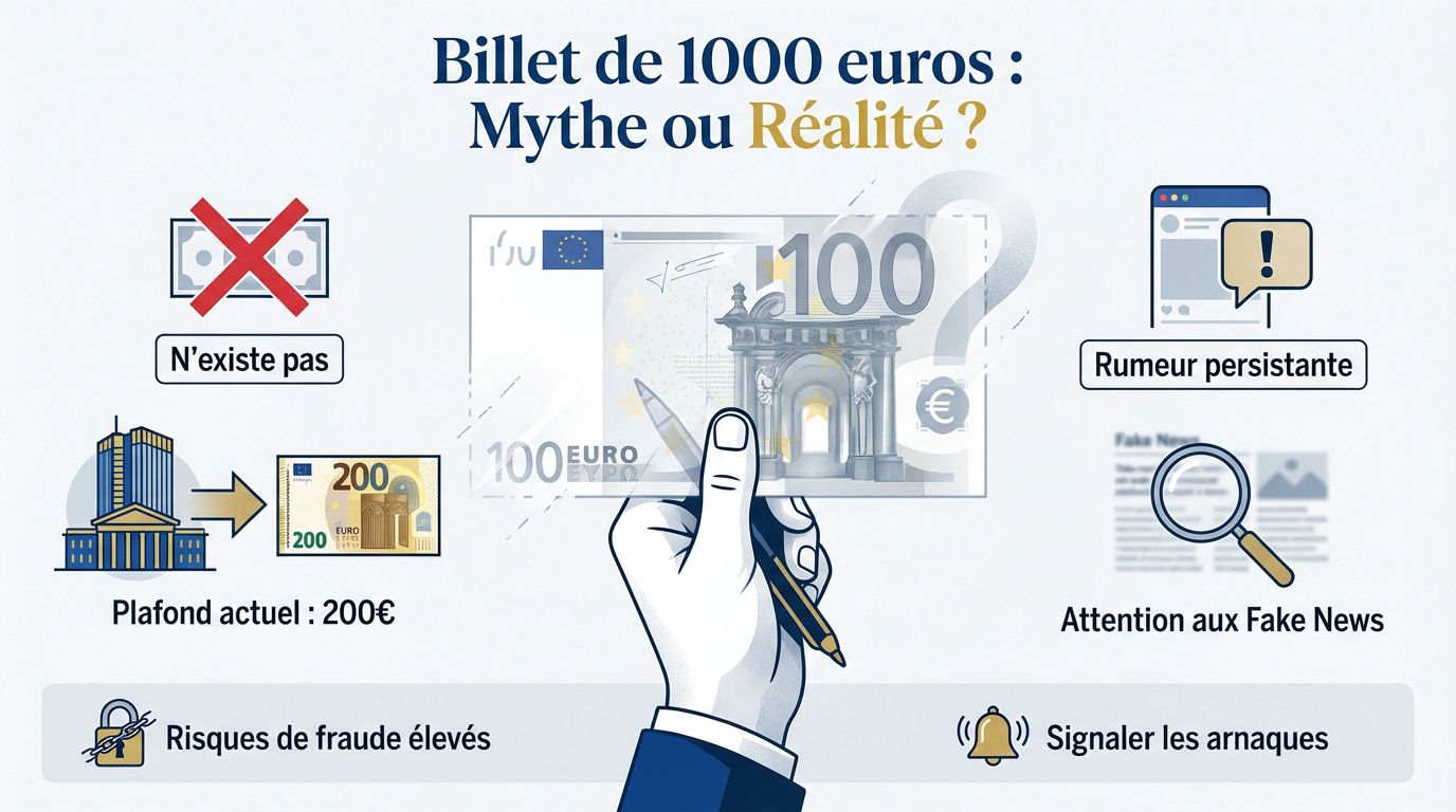 Illustration d'un faux billet de 1000 euros montrant qu'il s'agit d'un mythe
