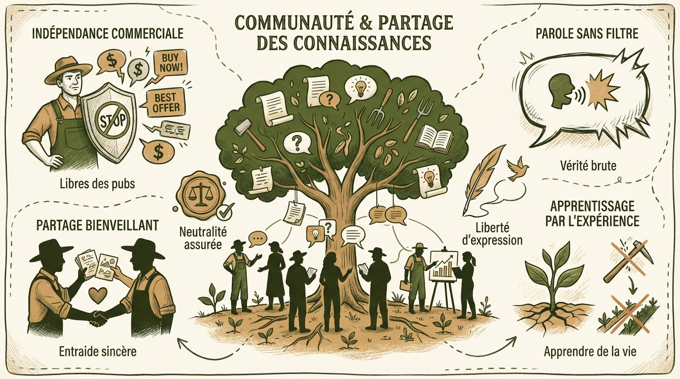 Agriculteurs échangeant des conseils techniques dans un champ