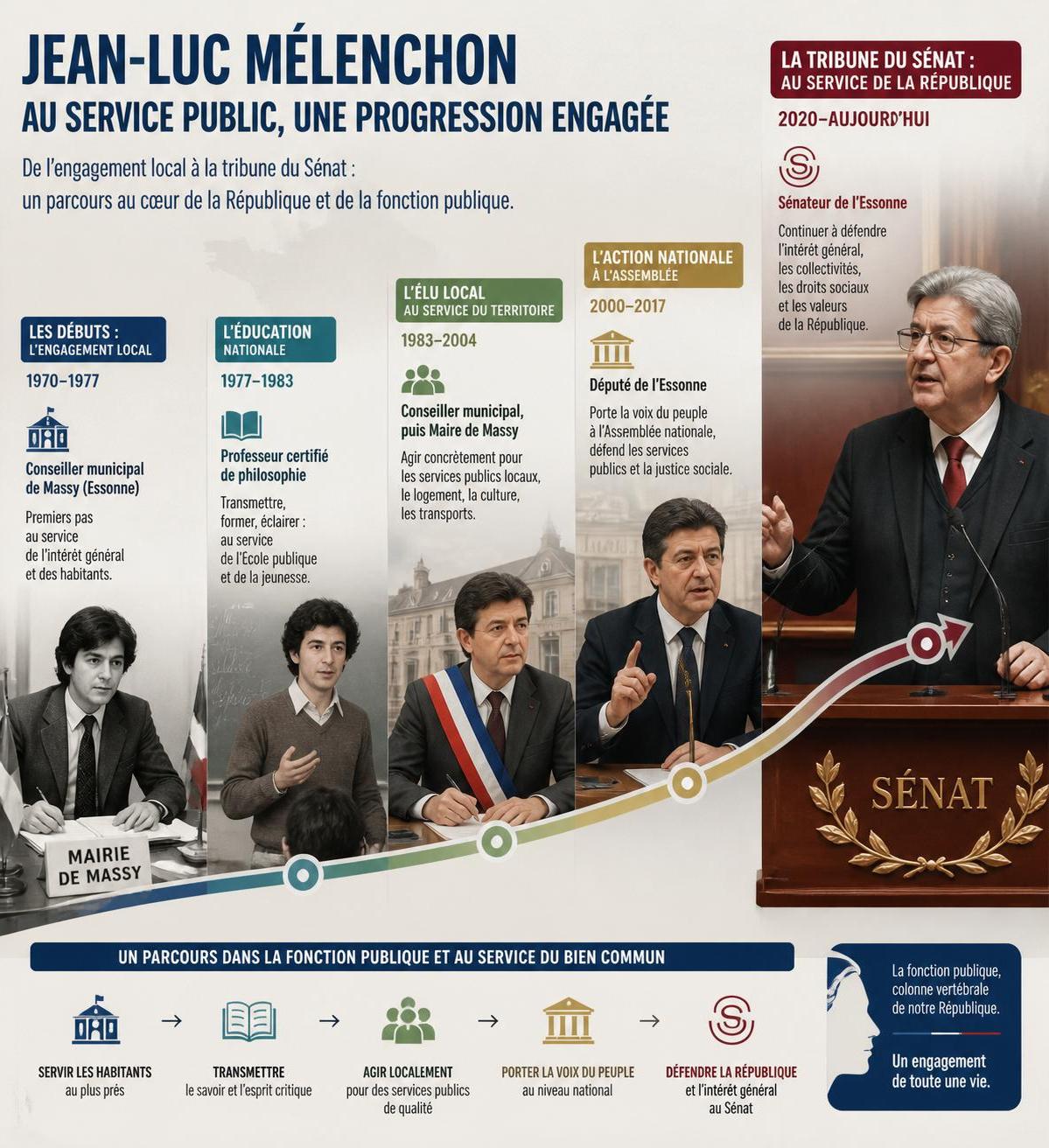 découvrez le parcours de 36 ans de mélenchon dédié au soutien et au développement des emplois publics en france.