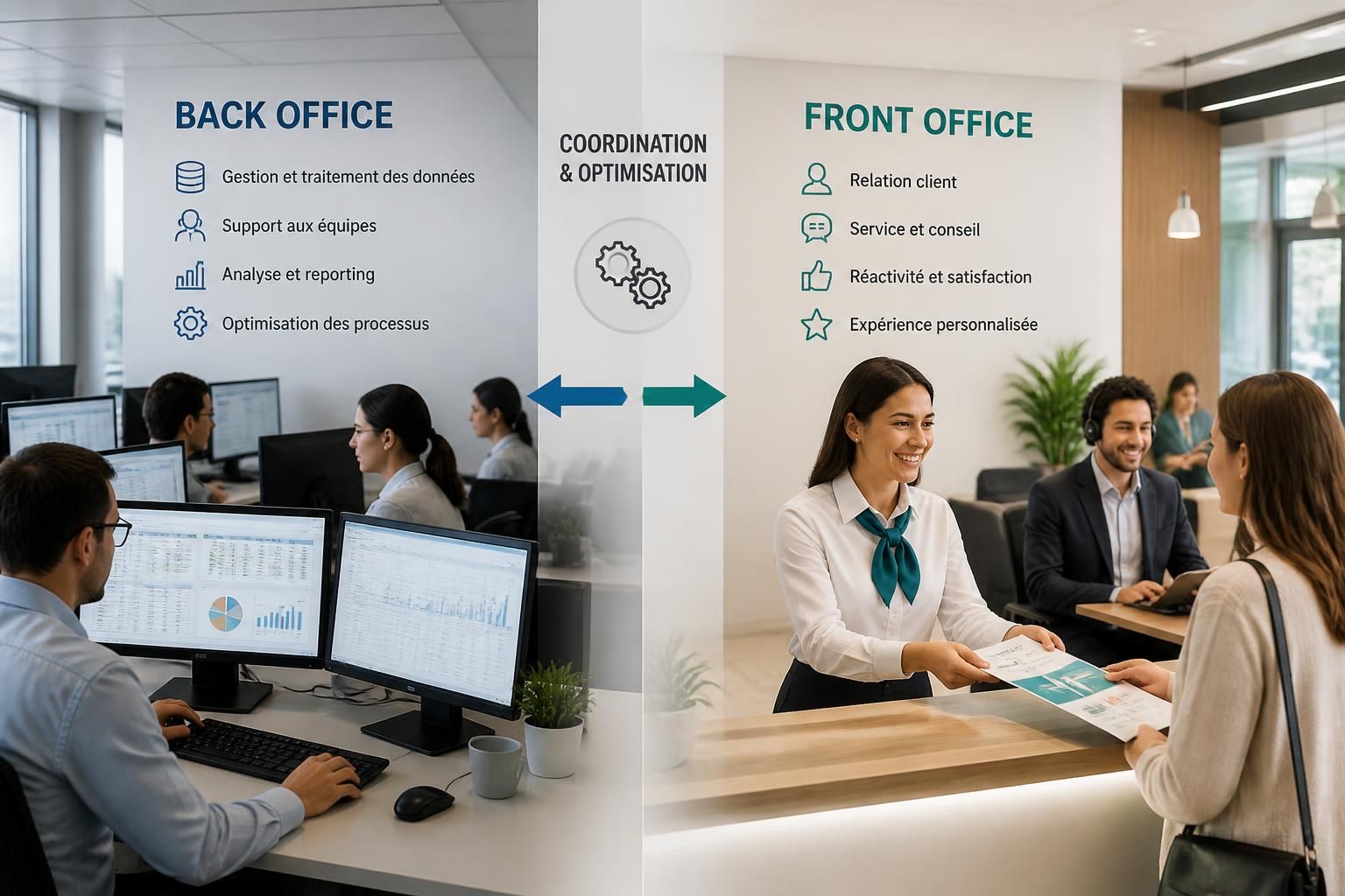 découvrez la différence entre back office et front office, leurs missions respectives, et apprenez comment optimiser chaque service pour améliorer la performance de votre entreprise.