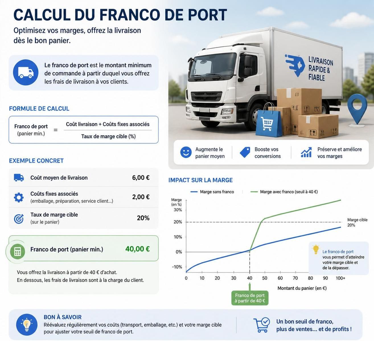 découvrez la définition du franco de port, comment calculer son seuil et son impact sur vos marges en e-commerce pour optimiser vos ventes et votre rentabilité.