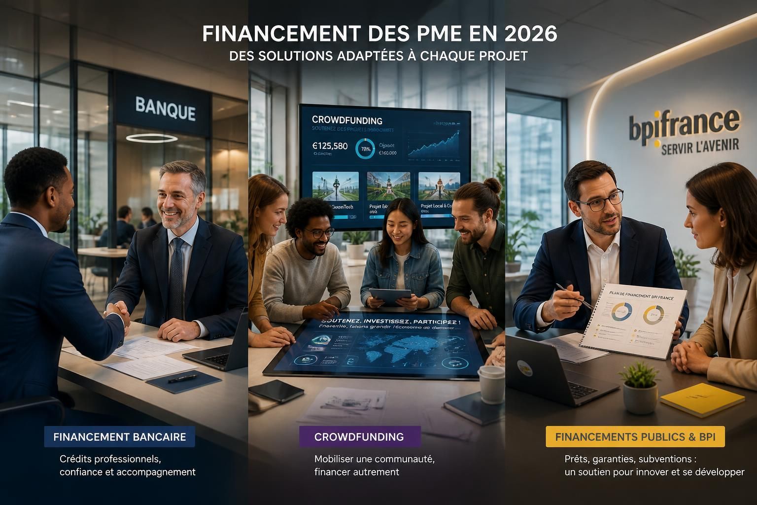 découvrez les meilleures options de financement pour les pme en 2026 : prêt bancaire, crowdfunding ou soutien de la bpi. guide complet pour choisir la solution adaptée à votre entreprise.