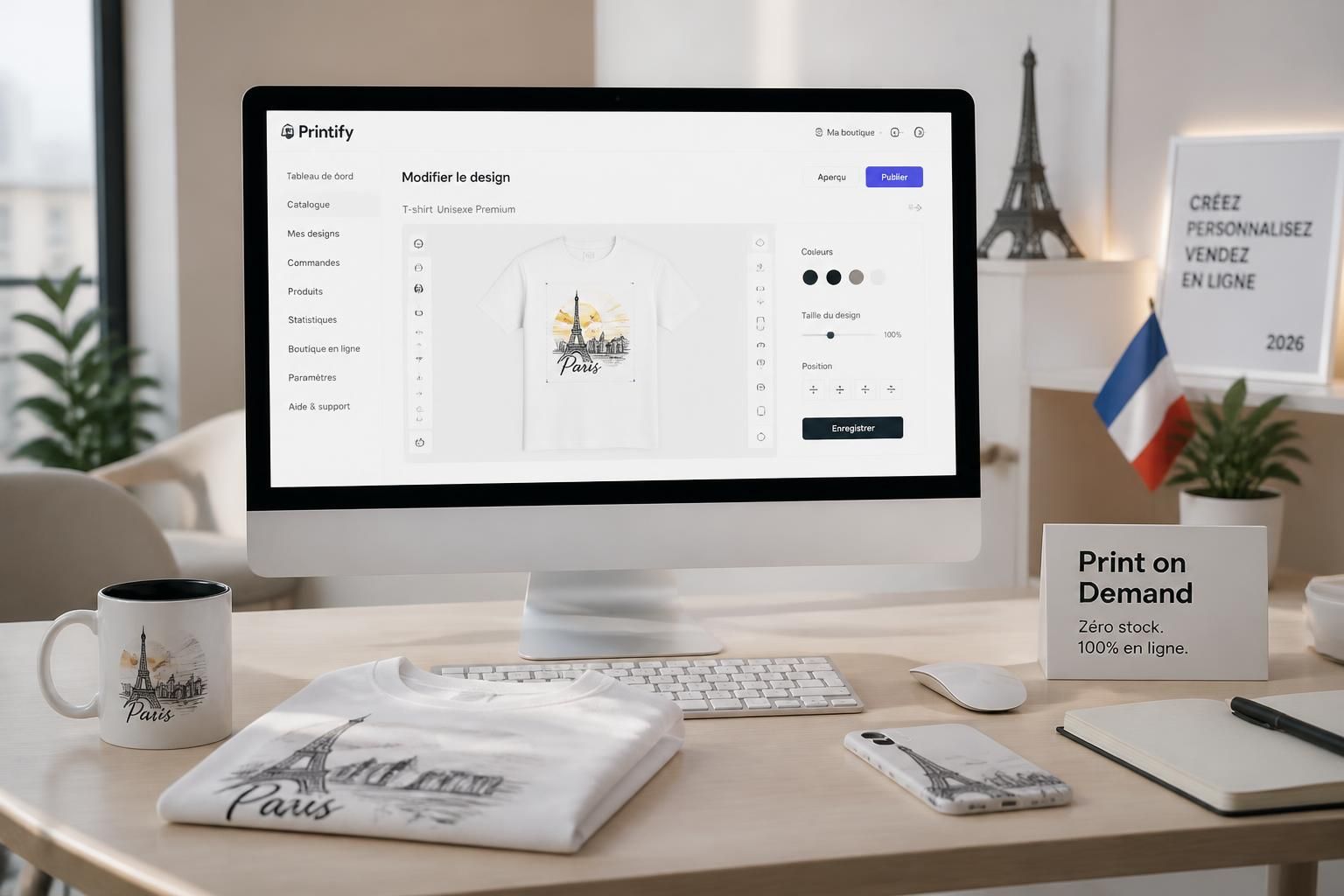 découvrez comment lancer votre boutique de print on demand en france en 2026 et vendre des produits personnalisés sans gérer de stock. guide complet pour réussir votre business en impression à la demande.