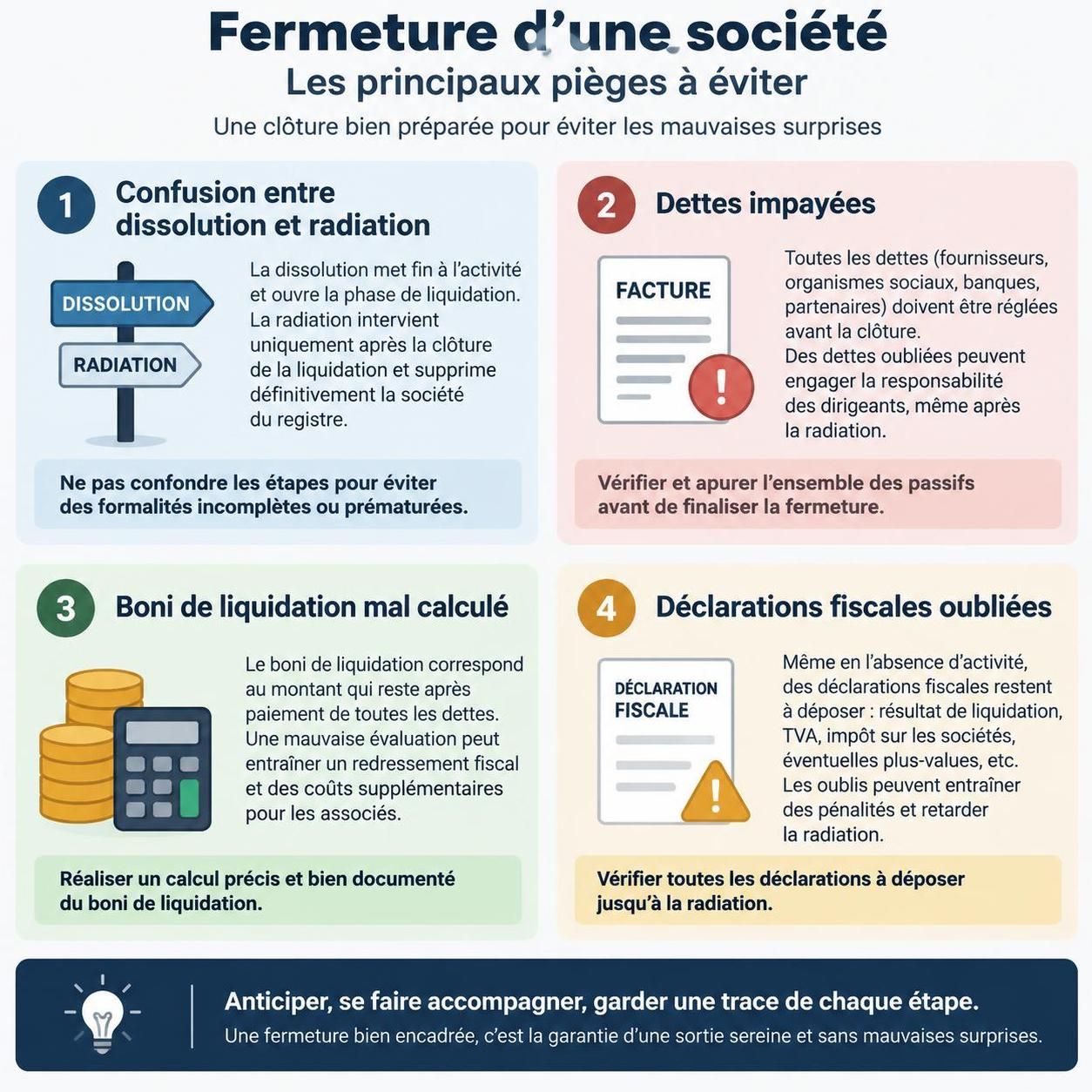 dissolution, liquidation amiable : découvrez les étapes pour fermer votre entreprise en 2026 et éviter les erreurs et pièges les plus fréquents.