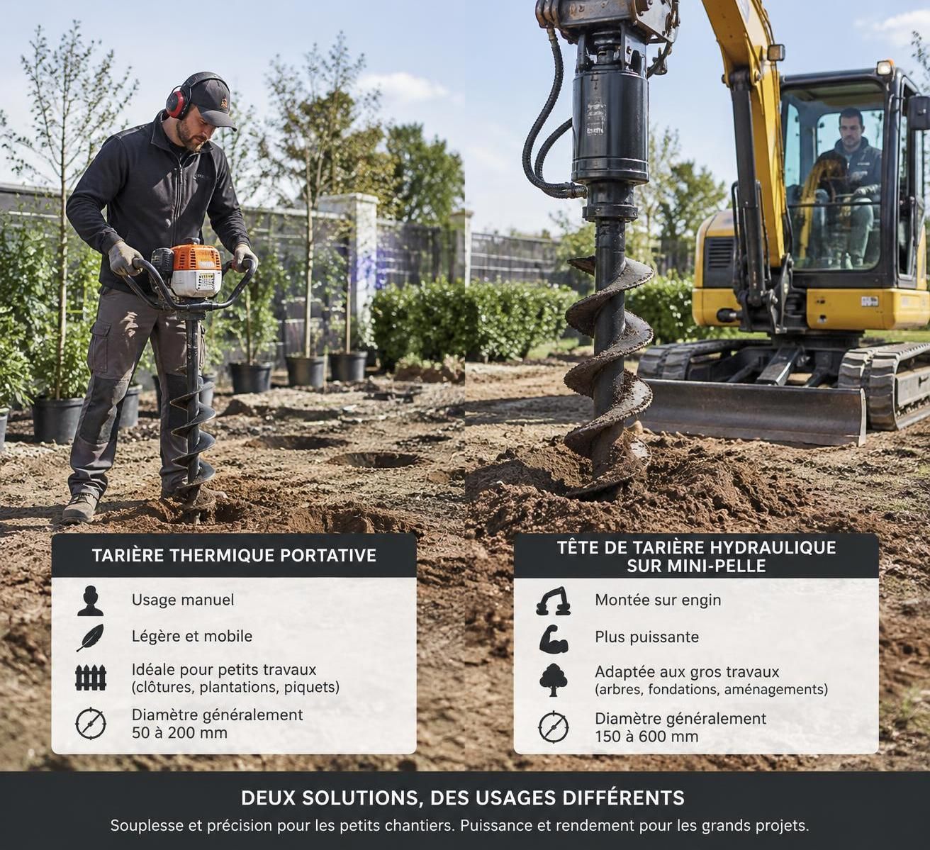 découvrez les prix et modèles de tarières, puis suivez nos conseils pour choisir entre location et achat selon vos chantiers, votre budget et vos besoins.